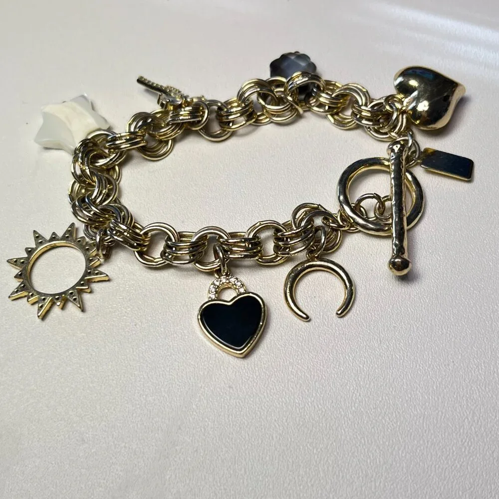 Luna Norte Gold Tone CZ Charm Bracelet Toggle Clasp - Picture 3 of 12